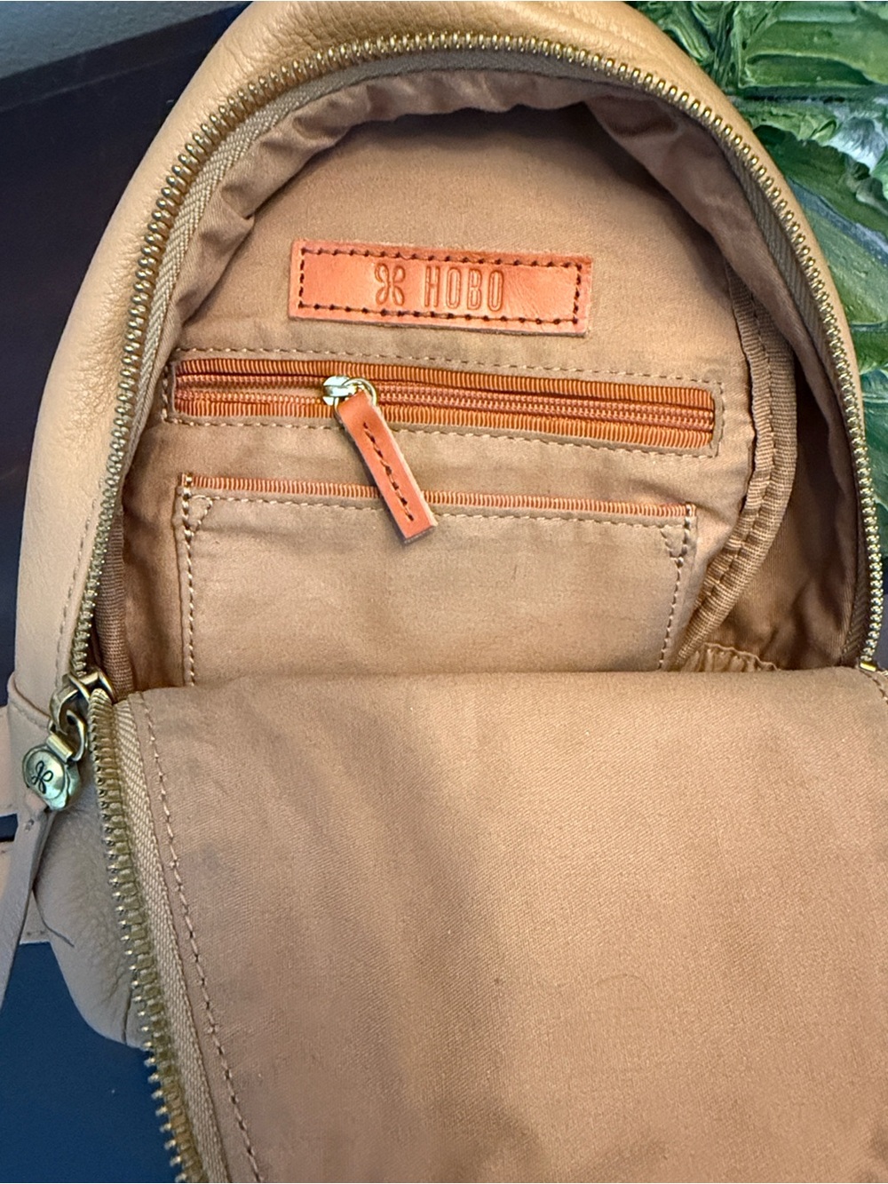 HOBO Beige Leather Mini Sling Backpack with Gold Hardware - Picture 4 of 6